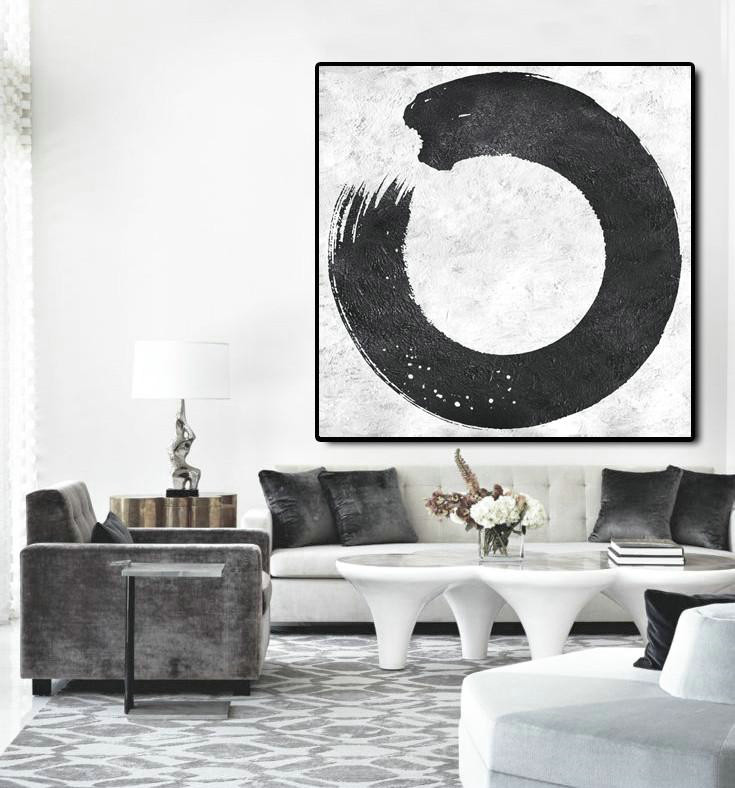 Extra Large Abstract Painting On Canvas,Oversized Minimal Black And White Painting - Modern Canvas Art